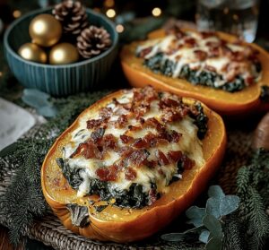 Stuffed Butternut Squash With Spinach, Bacon, And Cheese Recipe