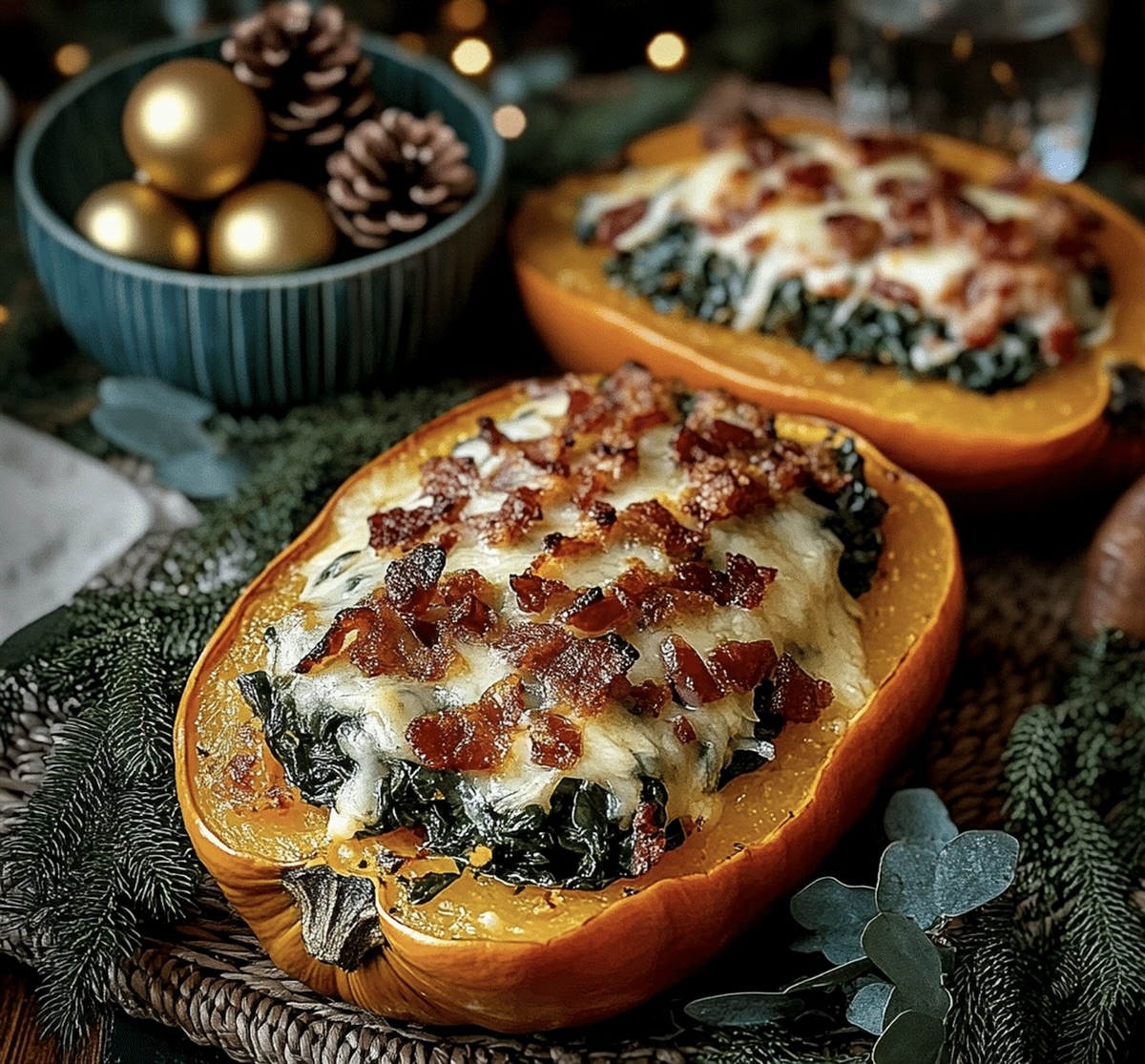 Stuffed Butternut Squash With Spinach, Bacon, And Cheese Recipe