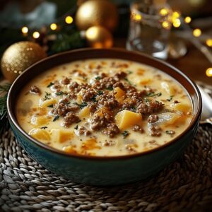 Cheesy Hamburger Potato Soup Recipe