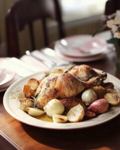 Roast Chicken Dinner with Roasted Garlic Gravy Recipe