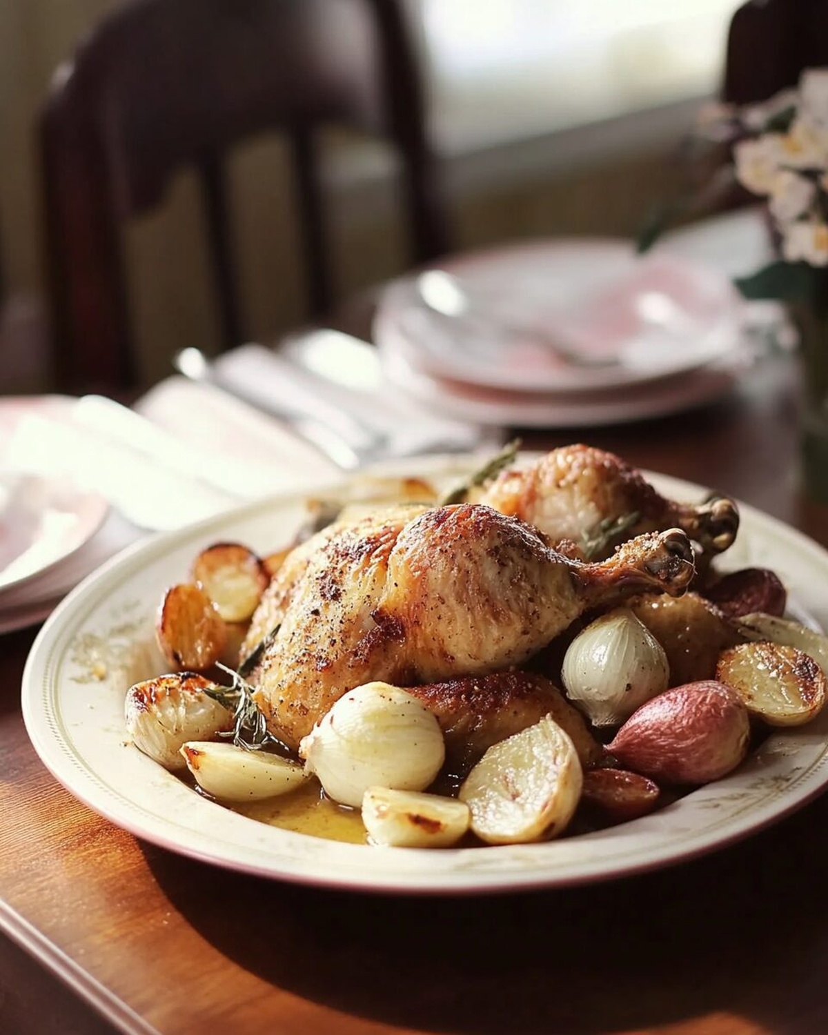 Roast Chicken Dinner with Roasted Garlic Gravy Recipe