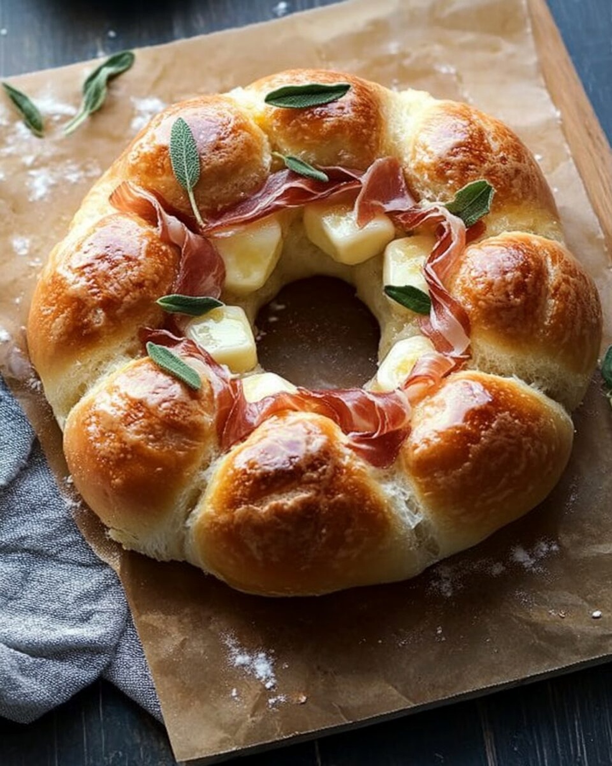 Prosciutto-Stuffed Brie Bun Ring Recipe