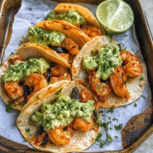 Shrimp and Poblano Tacos with Avocado Sauce Recipe