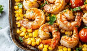 Sheet Pan Shrimp with Corn and Tomatoes Recipe