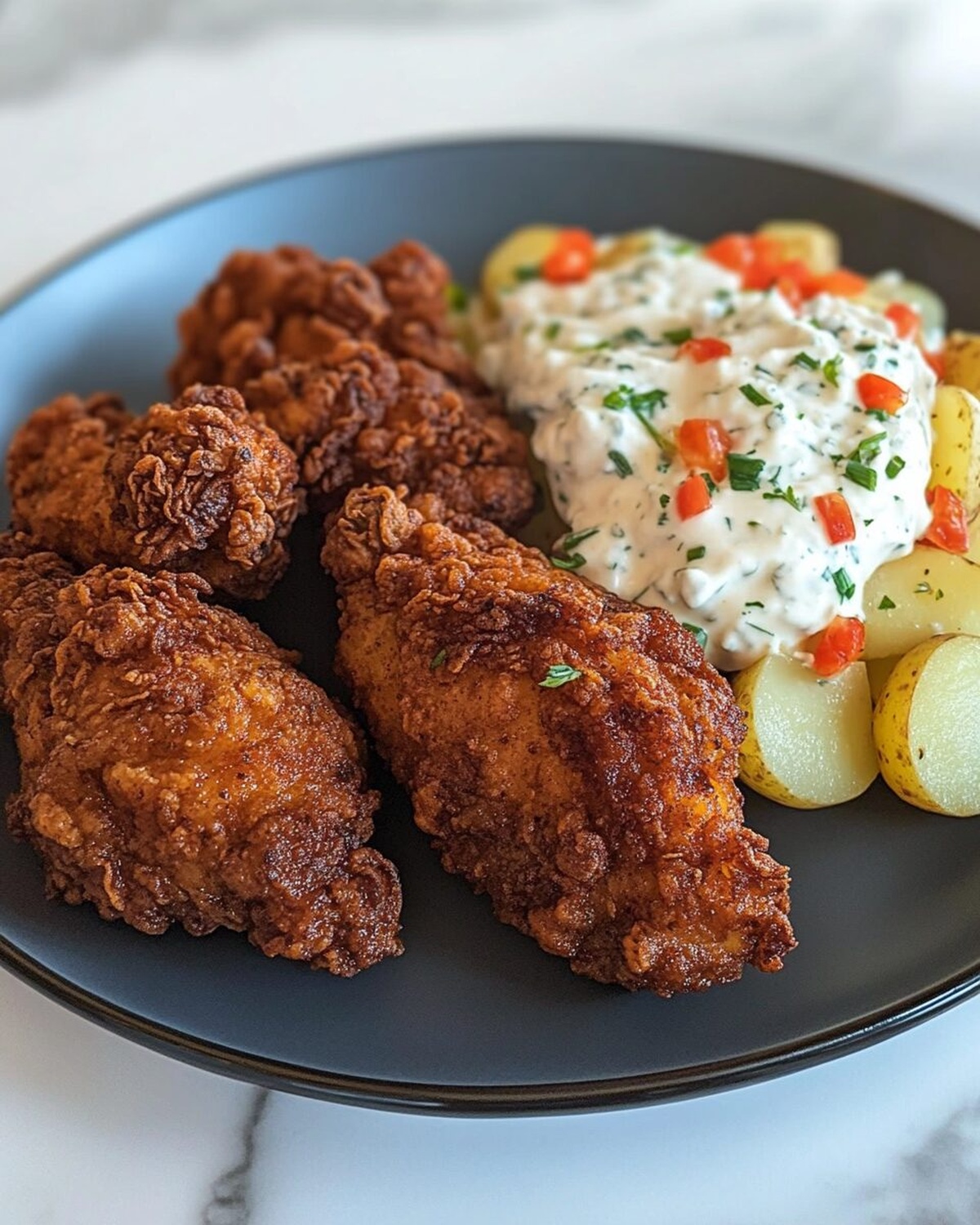 Spicy Fried Chicken with Potato Salad Recipe