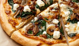 Caramelized Onion Feta Spinach Pizza with White Sauce Recipe