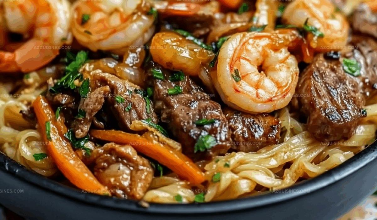 Steak & Shrimp Stir-Fried Noodles Recipe