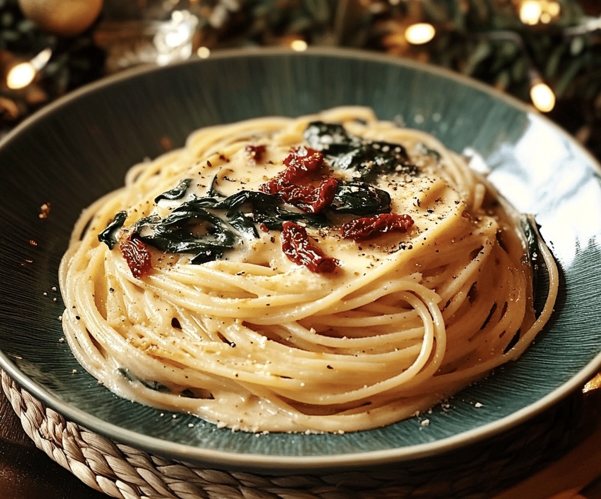 Spaghetti & Spinach With Sun-Dried Tomato Cream Sauce Recipe