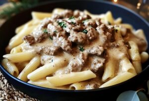 Creamy Velveeta Beef Stroganoff And Penne Pasta Recipe