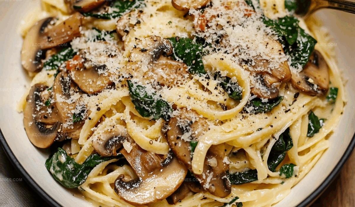 One-Pot Garlic Parmesan Pasta With Spinach And Mushrooms Recipe