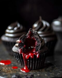 Bleeding Halloween Black Cupcakes Recipe